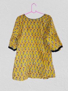 Yellow Floral Printed Tunic Kurti