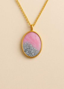 Pink & Silver Resin Pendant Necklace