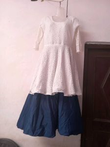 White & Blue Gown With Plazo