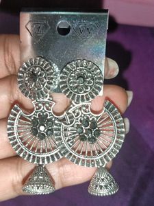 Boho Silver Jhumka Earrings