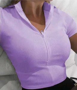 Lavender Zip-Up Short Sleeve Top