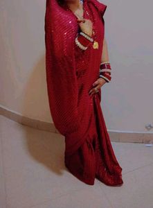 Red Sequin Saree