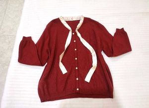 Korean Cute Burgundy Cardigan Sweater till 46