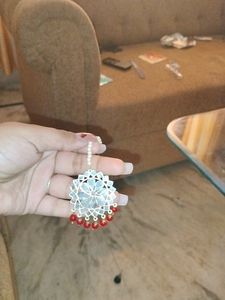 Red And White With Mirror Work Jewellery