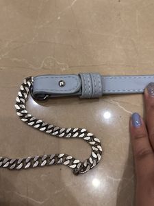 Blue Gathered Leather Shoulder Bag