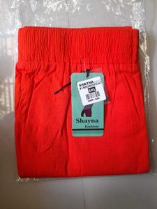 Red Cotton Blend Ankle Pants