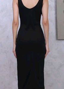 Deep V Neck Twisted Front Midi Split Thigh Dress