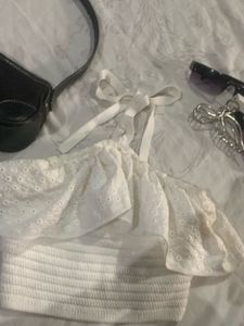 White Eyelet Halter Top