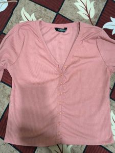 Pink Harpa Ribbed Button-Down Top