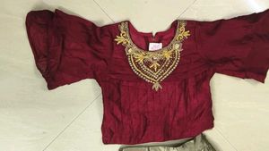 Girls Festive Maroon &amp; Gold Lehenga Set