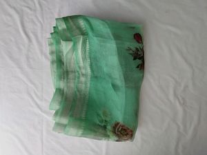 Light Sea Green Floral Print Saree (Women's)