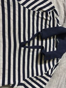 Classic Blue &amp; White Striped Polo T-Shirt – Medium
