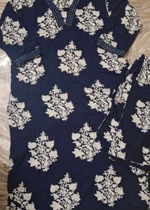 Navy Floral Print Kurti Set