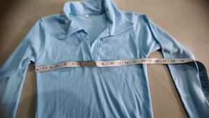Sky Blue Long Sleeve Polo Top