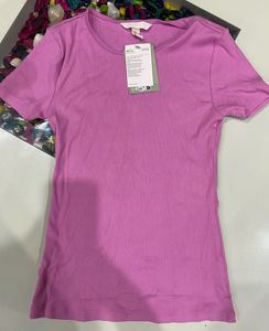 Ribbed Lilac Pink Fitted T-Shirt