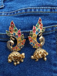 Colourful peacock earrings