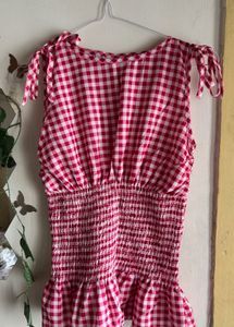 Red & White Gingham Tie-Shoulder Top