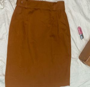 Vintage Brown Belted Midi Skirt