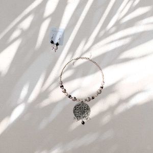 Silver Oxide Necklace With Earring