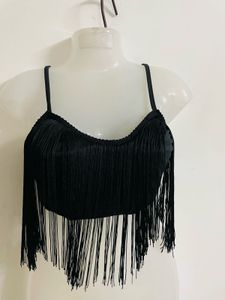Women Black Fringe Top