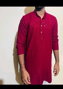 Maroon Embroidered Kurta