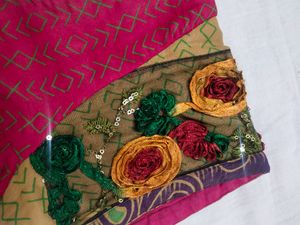 Riboon Handwork Saree With Designer Blouse