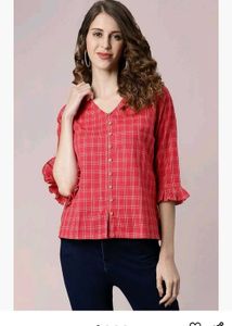 Janasya Red Checkerd Top