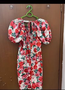 Combo Denim Skirt with Front Slit And Floral Dress