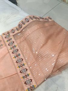 Peach Embroidered saree