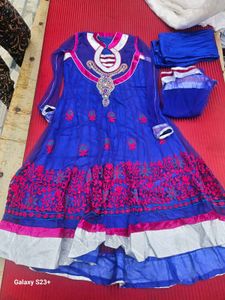Blue &amp; Pink Embroidered Anarkali Suit