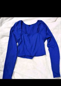 Blue Long Sleeve Crop Top