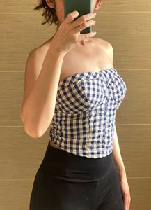 Blue Gingham Tube Top