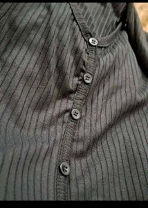Black Ribbed Button-Down Top