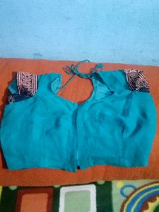 Teal &amp; Gold Embroidered Sari