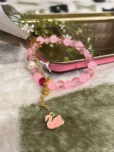 Pink Swan Charm Bracelet