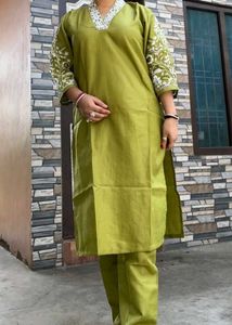 Olive Green Embroidered Kurti