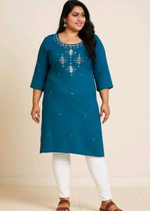 Teal Mirror Embroidery Kurta