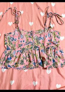 Shein Floral Print Tie-Strap Crop Top