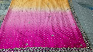 beautiful multicolour mirror work sari with blouse