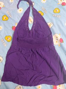 Purple Pinteresty Sequin Halter Neck Top