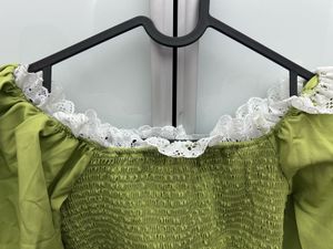 Green Puff Sleeve Smocked Top