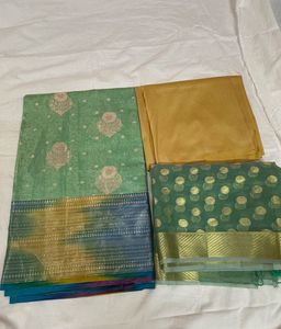 Banarasi Green Suit With Multicolour Border