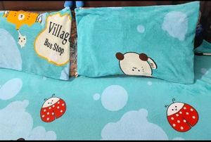 Cyan Color Winter Bedsheet Multi Cartoon 5Ft