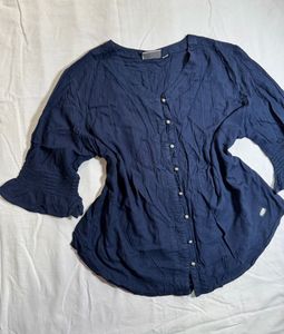 Navy Button-Down Top