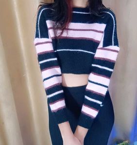 Stylish Striped Knit Crop Sweater – Brand New