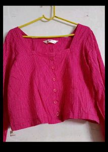 Pink Long Sleeve Crop Top