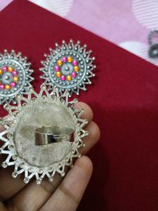 Statement earrings with  ring - Set of 3