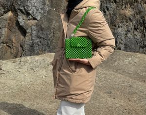 Green Handmade Beaded Bag With Metal Locks And
