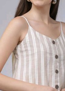 Beige Pure Cotton, Formal and Casual Striped Top
