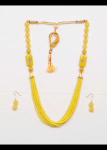 Yellow Necklace With Earrings.  Jewellery, Necklace, Chain, Earrings, Western, Beauty, Women, Jaipurjewelry, Kundanjewelry, Peacockjewellery, Forever 21, biba, Shein, Choker, Rings,